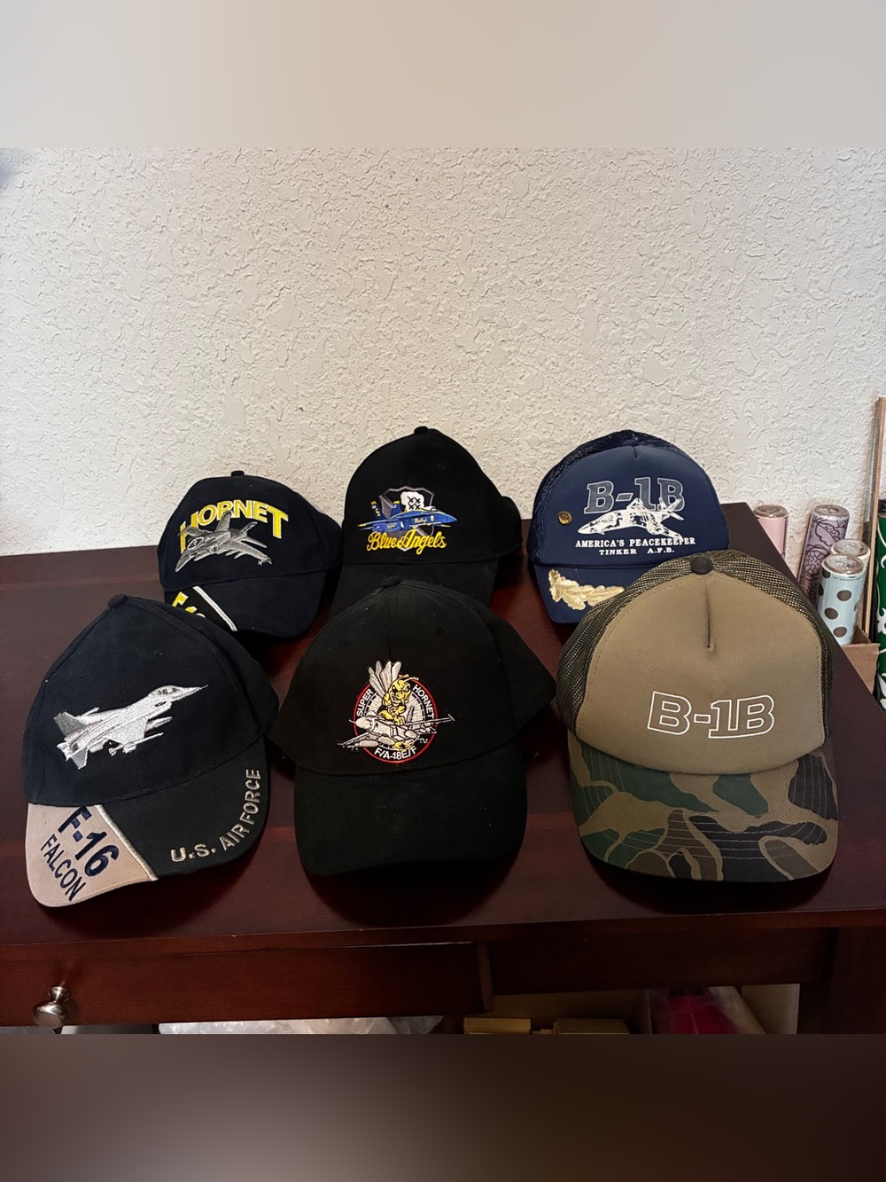 Military Airplane Baseball Hat - Black, Blue and Olive Camouflage Set - Picture 1 of 15
